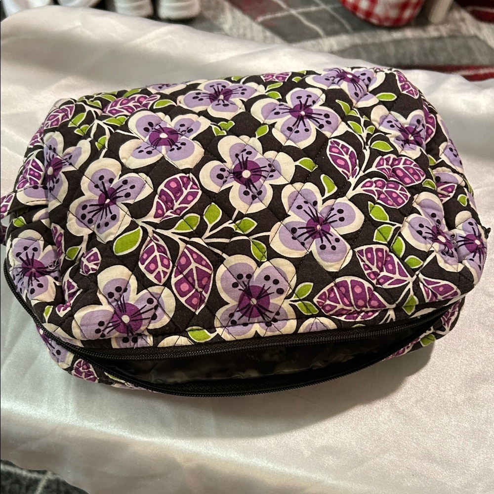Vera Bradley Quilted Floral Pouch in Purple and Green
